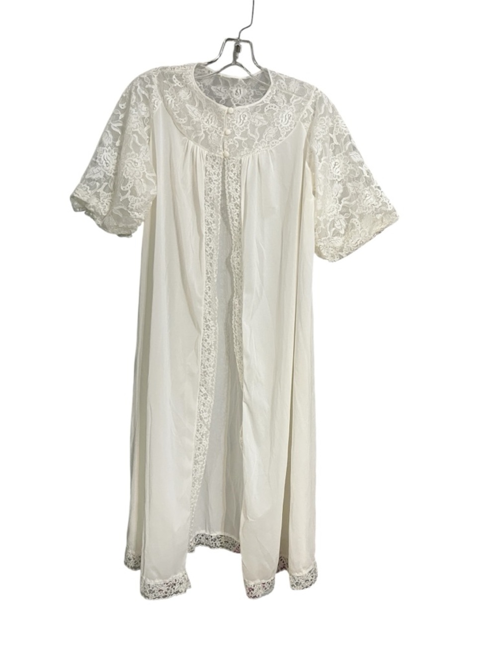 VTG 60/70s Large Sheer White Womens Nylon Lace Chiffon Peignoir Robe Feminine